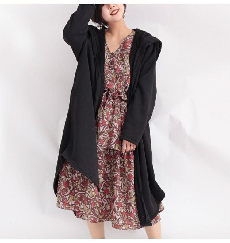 大きいサイズ レディース 裏ボアロングフードコート　nw-20025