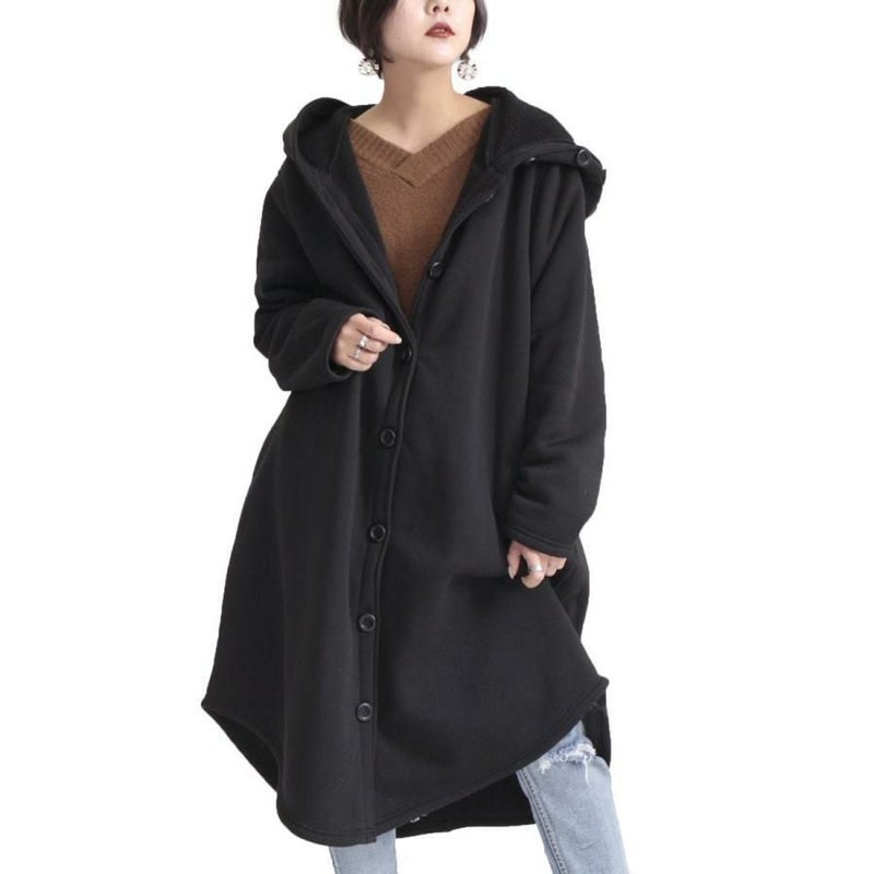大きいサイズ レディース 裏ボアロングフードコート　nw-20025 ブラック