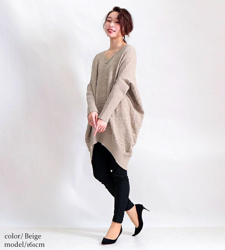 大きいサイズ レディース ドルマンコクーンニットチュニック　gold798