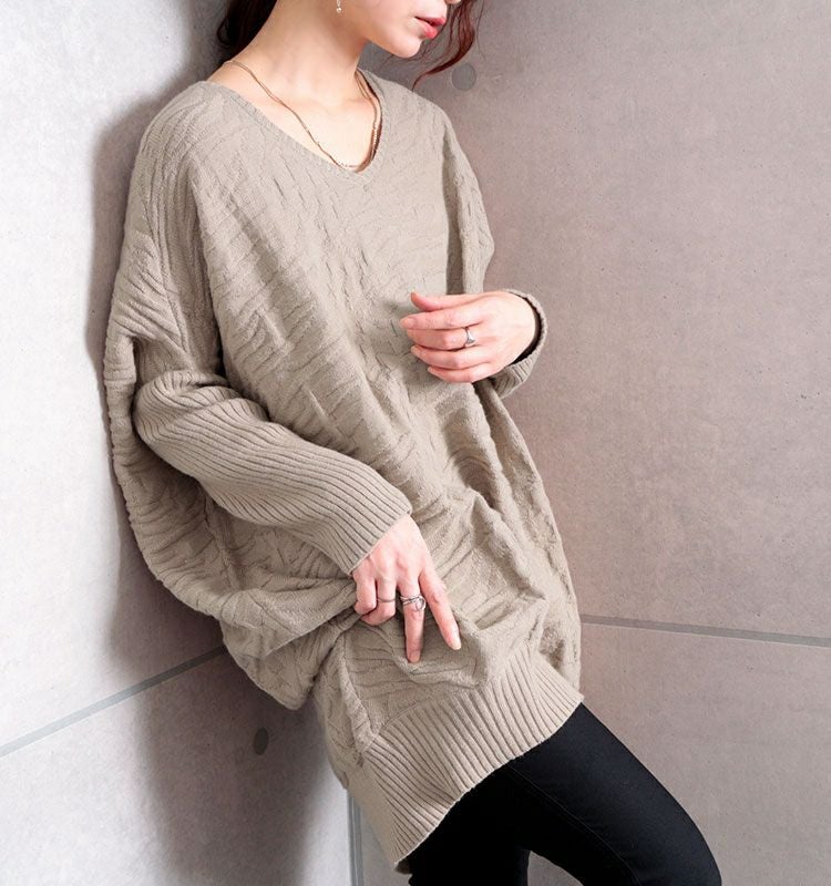 大きいサイズ レディース ドルマンコクーンニットチュニック　gold798