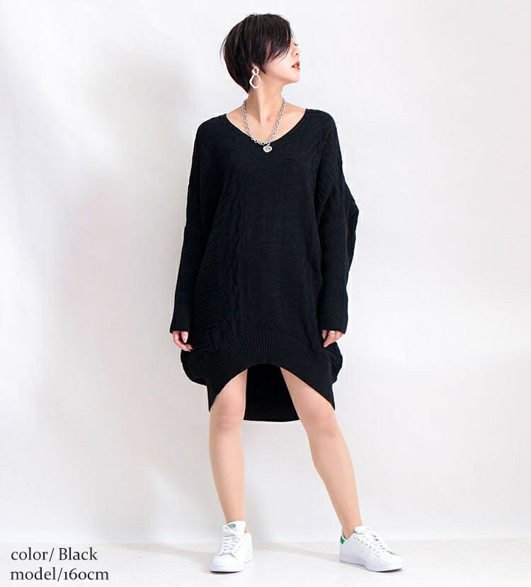 大きいサイズ レディース ドルマンコクーンニットチュニック　gold798