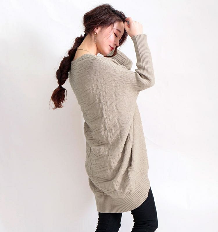 大きいサイズ レディース ドルマンコクーンニットチュニック　gold798