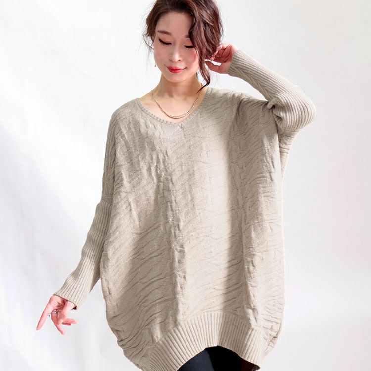 大きいサイズ レディース ドルマンコクーンニットチュニック　gold798