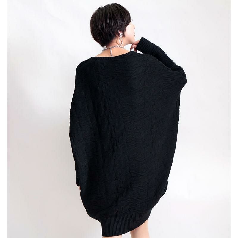 大きいサイズ レディース ドルマンコクーンニットチュニック　gold798 ブラック