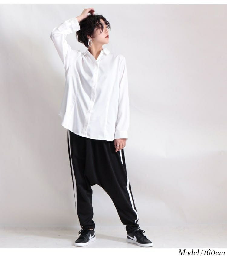 大きいサイズ レディース サイドラインサルエルパンツ gold811