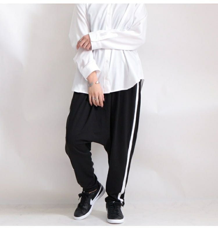 大きいサイズ レディース サイドラインサルエルパンツ　gold811