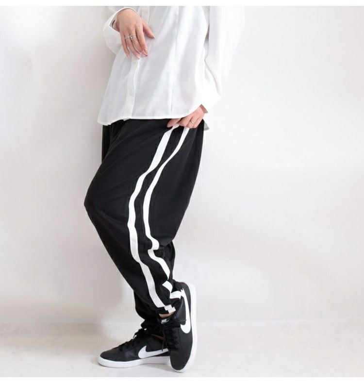 大きいサイズ レディース サイドラインサルエルパンツ　gold811