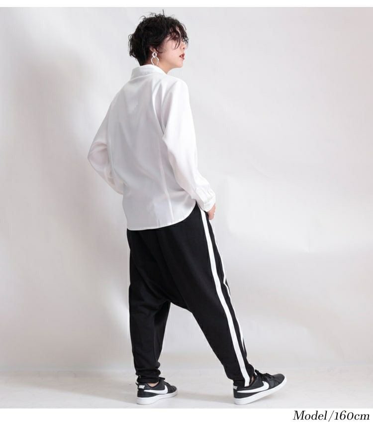 大きいサイズ レディース サイドラインサルエルパンツ　gold811