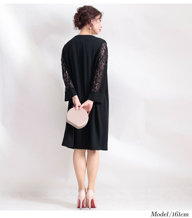 大きいサイズ レディース パールチャーム付き袖レースワンピース　mncut-112035