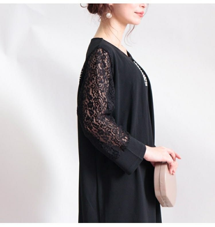 大きいサイズ レディース パールチャーム付き袖レースワンピース　mncut-112035