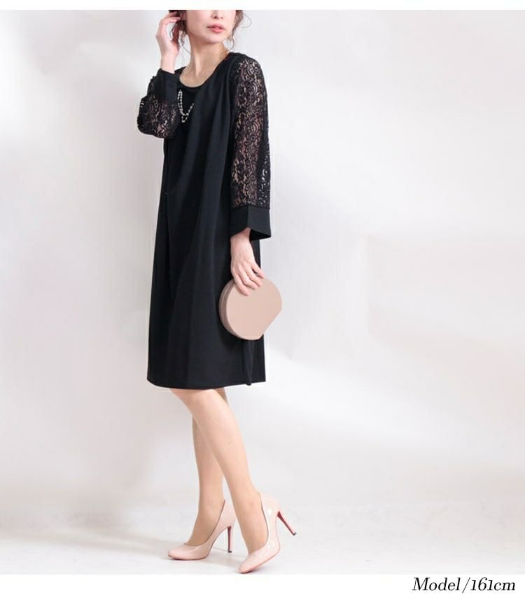 大きいサイズ レディース パールチャーム付き袖レースワンピース　mncut-112035