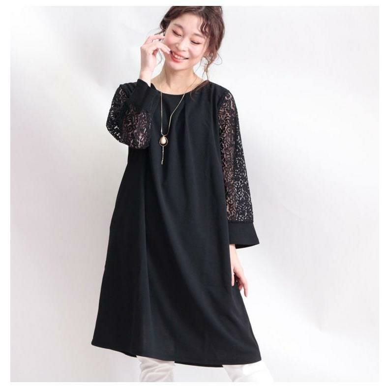 大きいサイズ レディース パールチャーム付き袖レースワンピース　mncut-112035 ブラック
