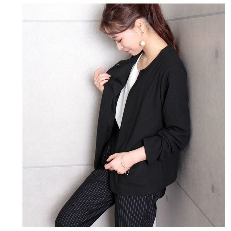 大きいサイズ レディース ノーカラージャケット　mncut-112031 ブラック