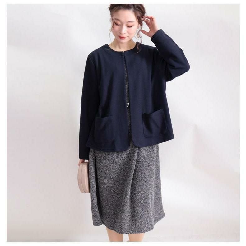 大きいサイズ レディース ノーカラージャケット　mncut-112031 ネイビー