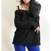 大きいサイズ レディース Vネックオフショル長袖プルオーバー　mncut-112455 ブラック