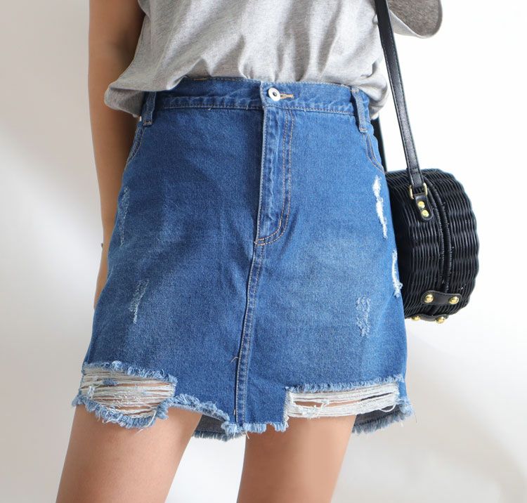 大きいサイズ レディース ダメージデニムミニスカート　tkb-127671120