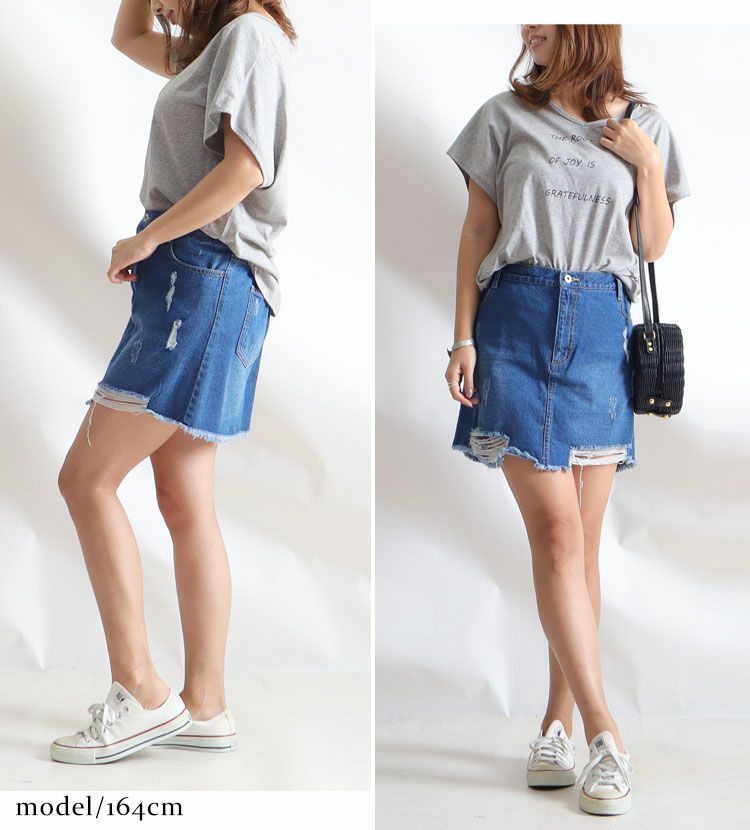 大きいサイズ レディース ダメージデニムミニスカート　tkb-127671120