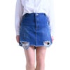 大きいサイズ レディース ダメージデニムミニスカート　tkb-127671120 ブルー