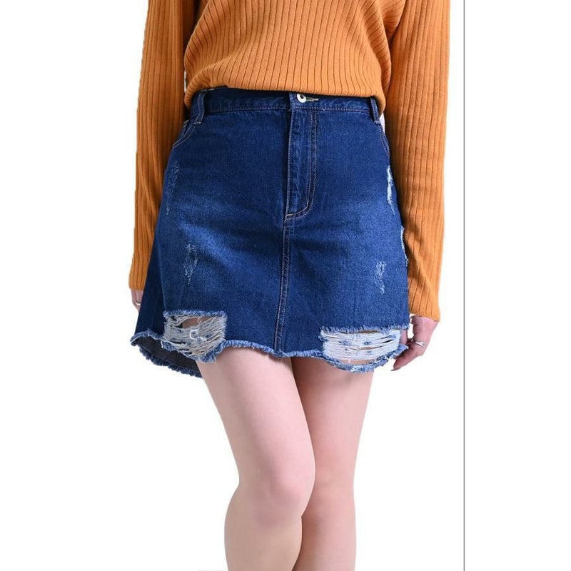 大きいサイズ レディース ダメージデニムミニスカート　tkb-127671120 ネイビー