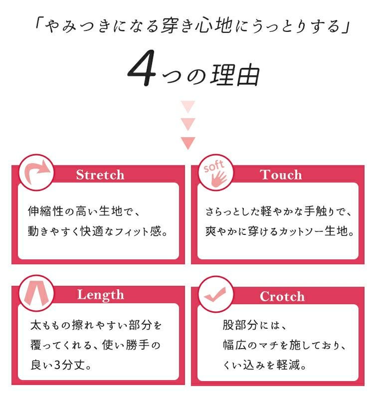 大きいサイズ レディース 3分丈 春夏用 股擦れ防止パンツ　sw-0000ss 【メール便可】