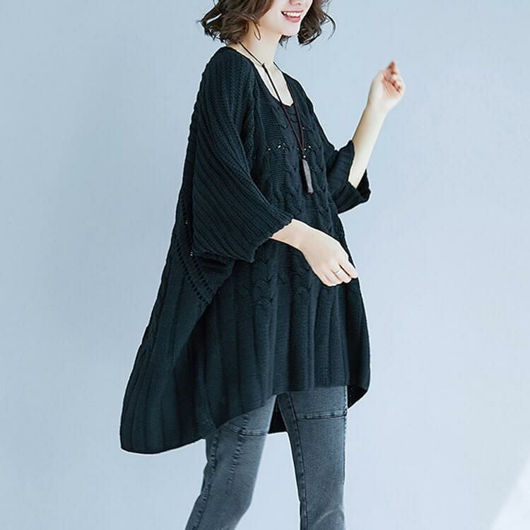 大きいサイズ レディース ビッグサイズ 七分袖サマーニット　goldy-622 ブラック