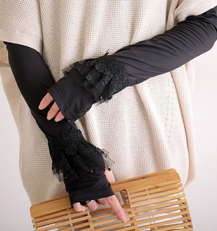 大きいサイズ レディース ビッグサイズ 花柄レース付きUVカットアームカバー　jun-188 【メール便可】