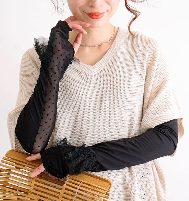 大きいサイズ レディース ビッグサイズ 花柄レース付きUVカットアームカバー　jun-188 【メール便可】