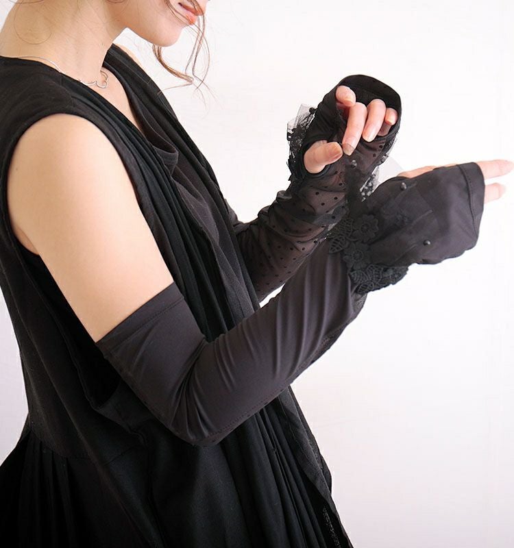 大きいサイズ レディース ビッグサイズ 花柄レース付きUVカットアームカバー　jun-188 【メール便可】