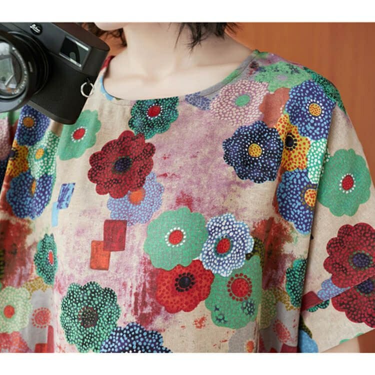 大きいサイズ レディース ビッグサイズ フラワープリント半袖ワンピース　goldy-640 【メール便可】