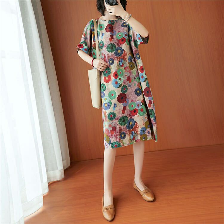 大きいサイズ レディース ビッグサイズ フラワープリント半袖ワンピース　goldy-640 【メール便可】