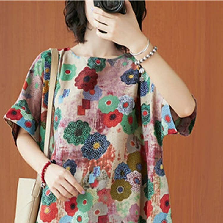 大きいサイズ レディース ビッグサイズ フラワープリント半袖ワンピース　goldy-640 【メール便可】