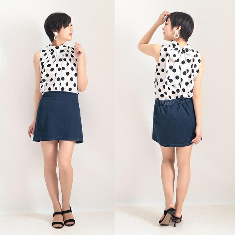 大きいサイズ レディース ビッグサイズ バックリボンドットブラウス　goldy-627 【メール便可】