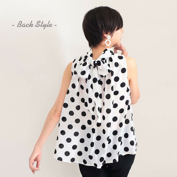 大きいサイズ レディース ビッグサイズ バックリボンドットブラウス　goldy-627 【メール便可】 ホワイト