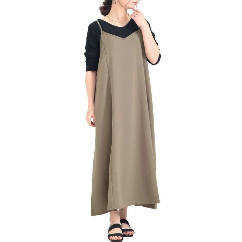 大きいサイズ レディース ビッグサイズ フレアキャミソールワンピース　maru-6453 カーキ