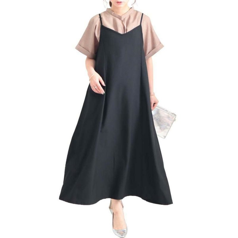 大きいサイズ レディース ビッグサイズ フレアキャミソールワンピース　maru-6453 ブラック