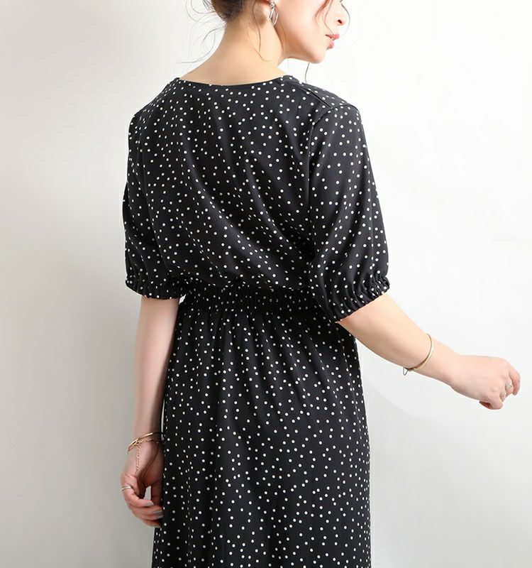大きいサイズ レディース ビッグサイズ ドット柄ウエストシャーリングワンピース　maru-6389st