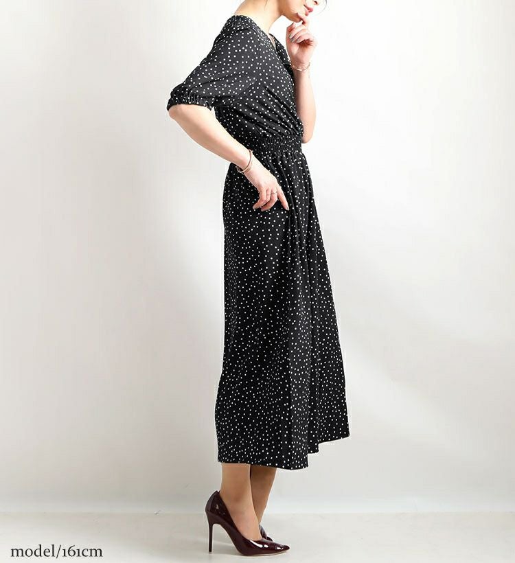 大きいサイズ レディース ビッグサイズ ドット柄ウエストシャーリングワンピース　maru-6389st