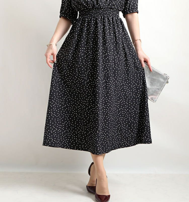 大きいサイズ レディース ビッグサイズ ドット柄ウエストシャーリングワンピース　maru-6389st