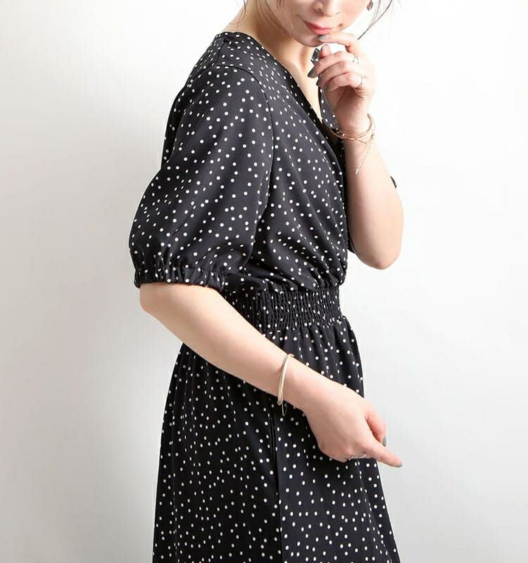 大きいサイズ レディース ビッグサイズ ドット柄ウエストシャーリングワンピース　maru-6389st