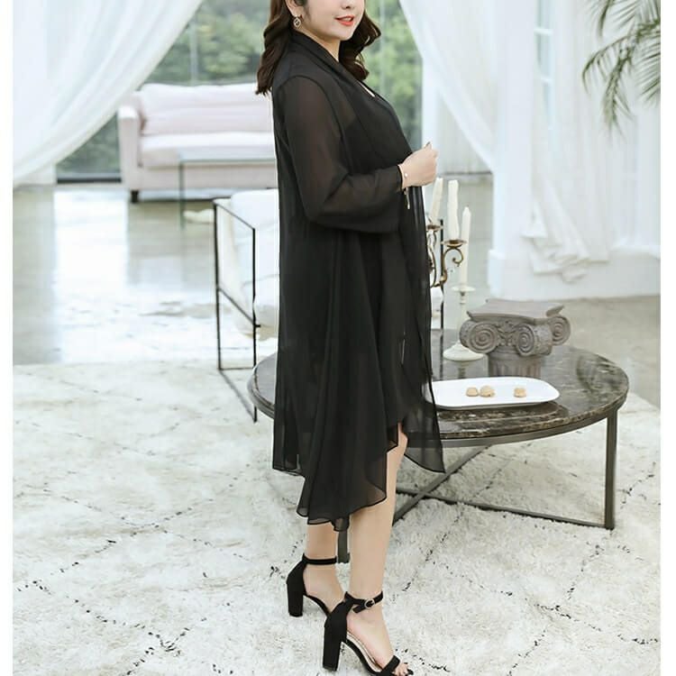 大きいサイズ レディース ビッグサイズ シースルーブラックシフォンカーディガン　goldy-625