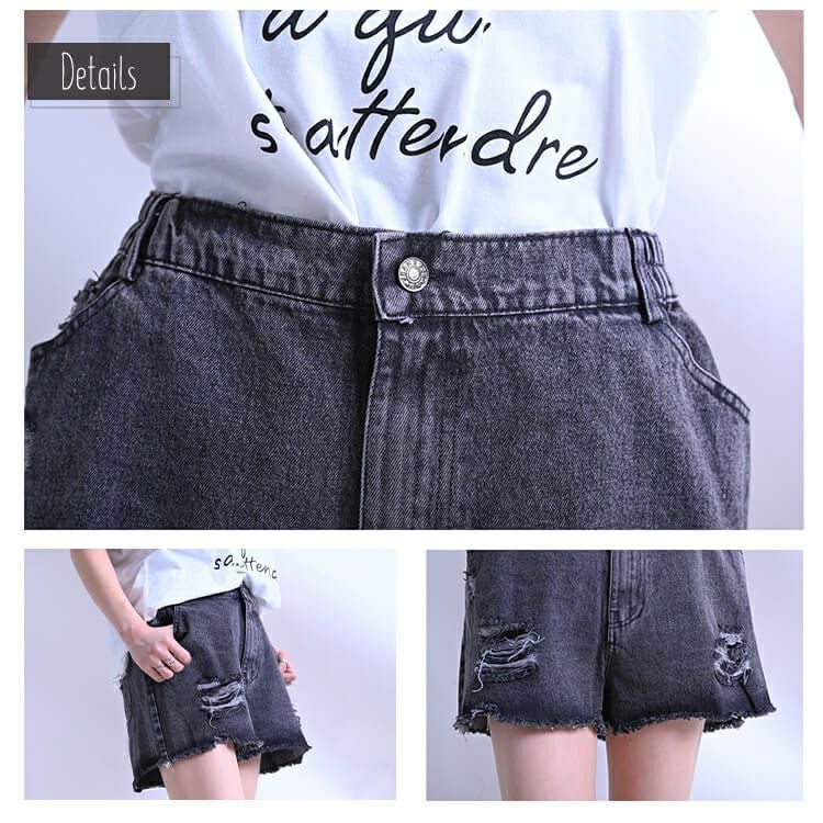 大きいサイズ レディース ビッグサイズ ブラックダメージデニムショートパンツ　goldy-611