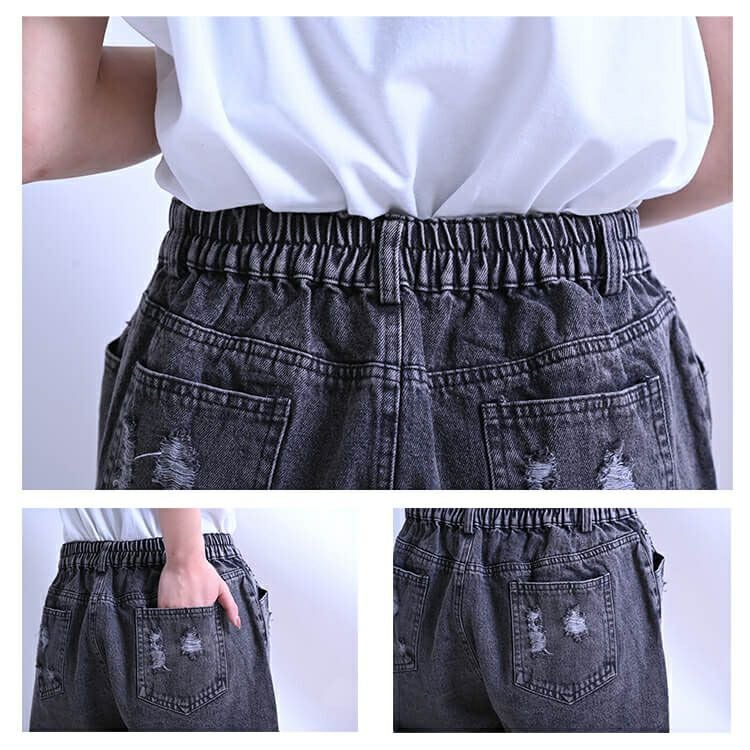 大きいサイズ レディース ビッグサイズ ブラックダメージデニムショートパンツ　goldy-611