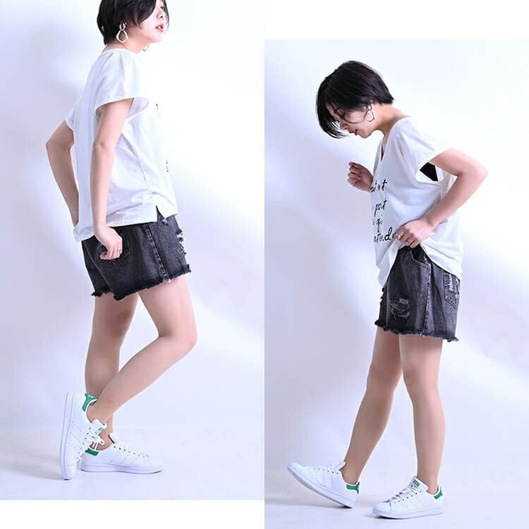 大きいサイズ レディース ビッグサイズ ブラックダメージデニムショートパンツ　goldy-611