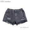大きいサイズ レディース ビッグサイズ ブラックダメージデニムショートパンツ　goldy-611 ブリーチブラック