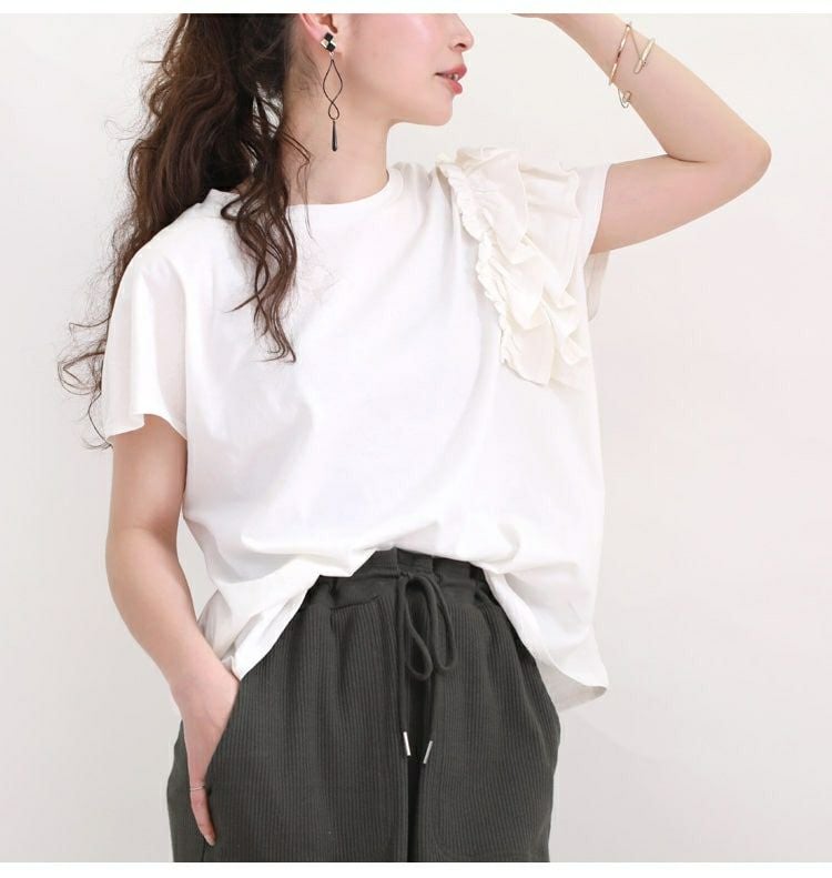 大きいサイズ レディース ビッグサイズ 片袖フリルTシャツ　wk-0243 【メール便可】
