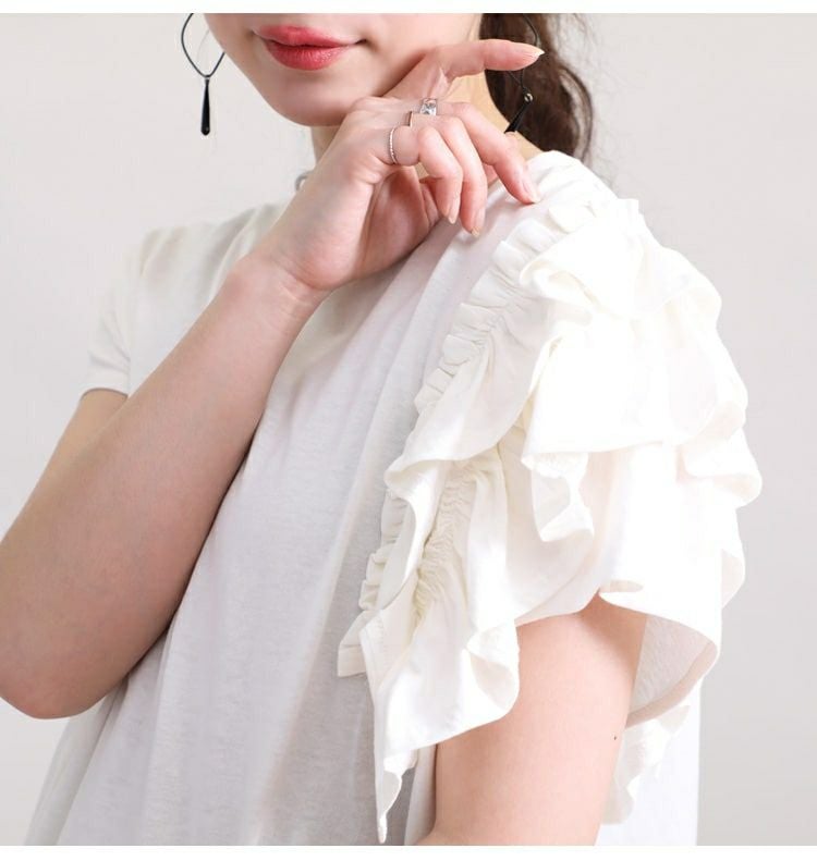 大きいサイズ レディース ビッグサイズ 片袖フリルTシャツ　wk-0243 【メール便可】