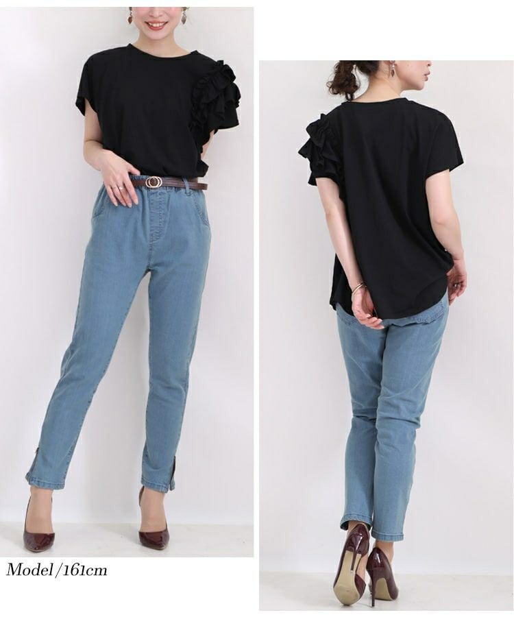 大きいサイズ レディース ビッグサイズ 片袖フリルTシャツ　wk-0243 【メール便可】