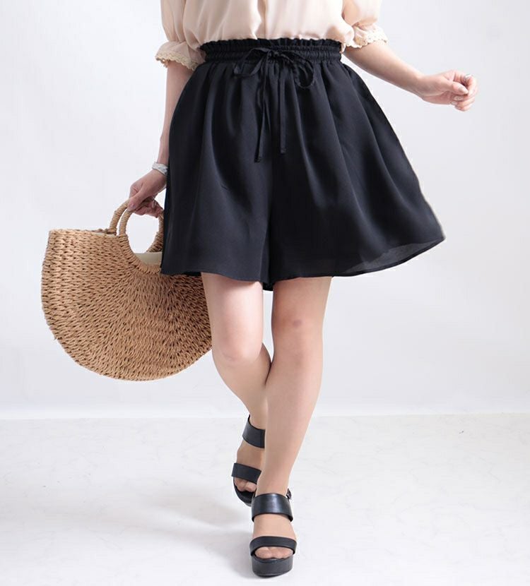 大きいサイズ レディース ビッグサイズ ウエスト紐付きフレアショートパンツ　sw-0358