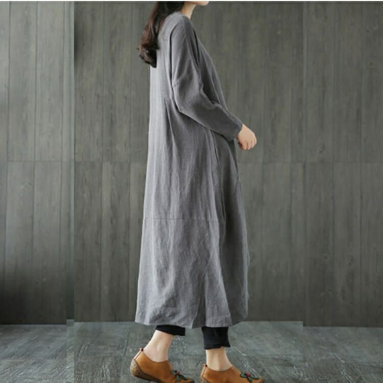 大きいサイズ レディース 綿麻混コクーンシルエットワンピース　goldy-652