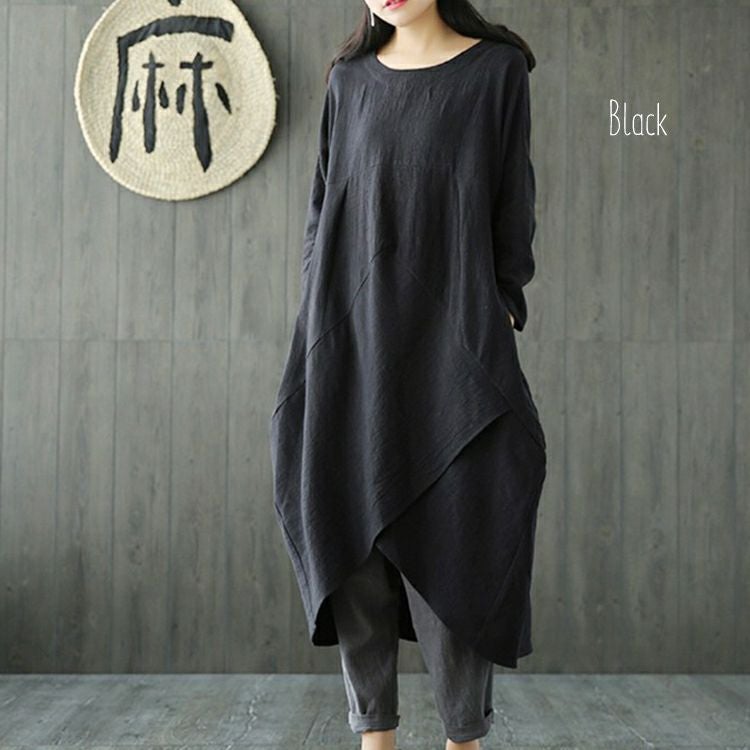 大きいサイズ レディース 綿麻混コクーンシルエットワンピース　goldy-652